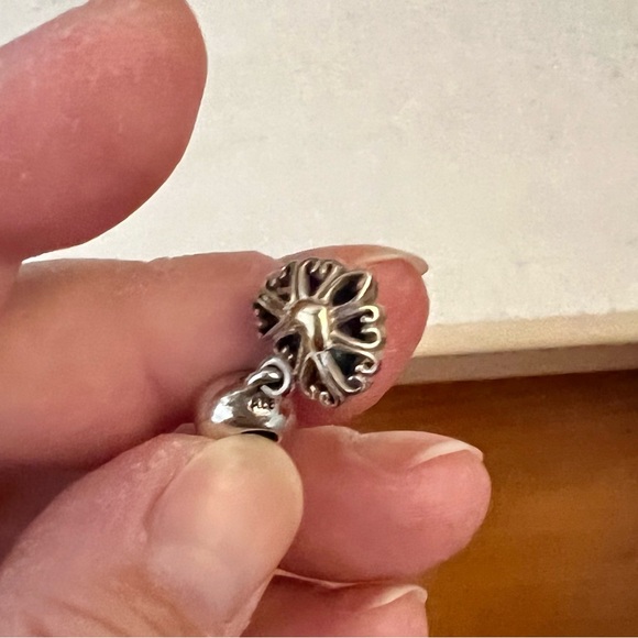 Pandora 14kt gold & silver two toned old vintage dangly heart bracelet charm - Picture 3 of 6